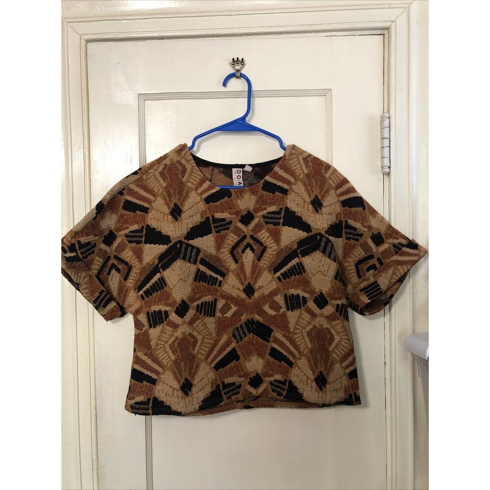 NWOT Dolan Shirt Small Brown Seraphina Tapestry Woven Cropped Boho Short Sleeve